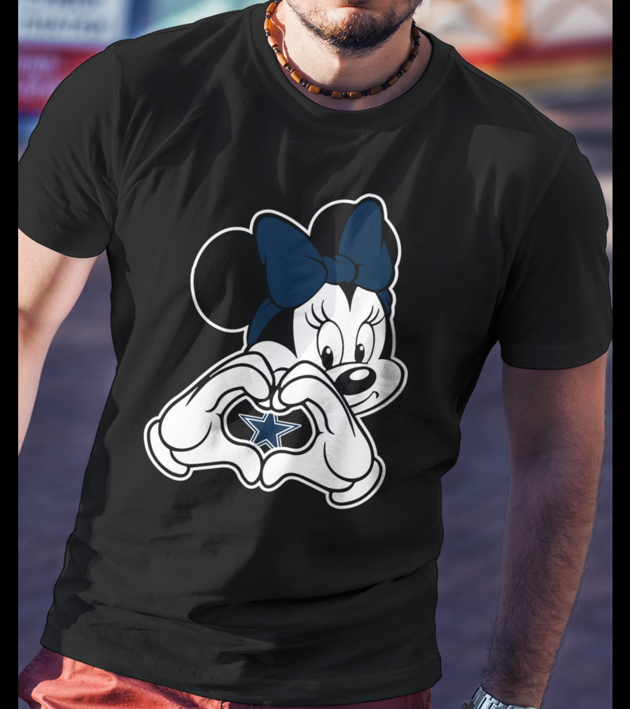 Cowboys Nation Dallas Star Minnie Mouse Heart Hands T-Shirt