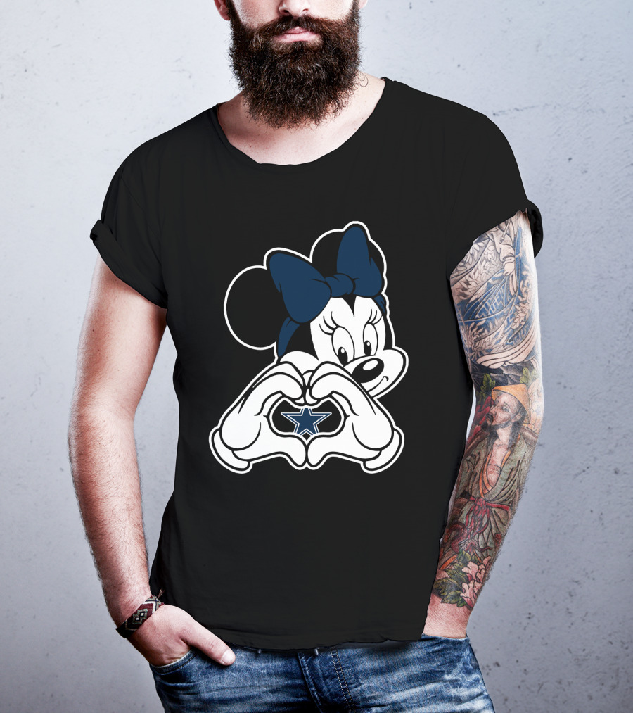 Cowboys Nation Dallas Star Minnie Mouse Heart Hands T-Shirt