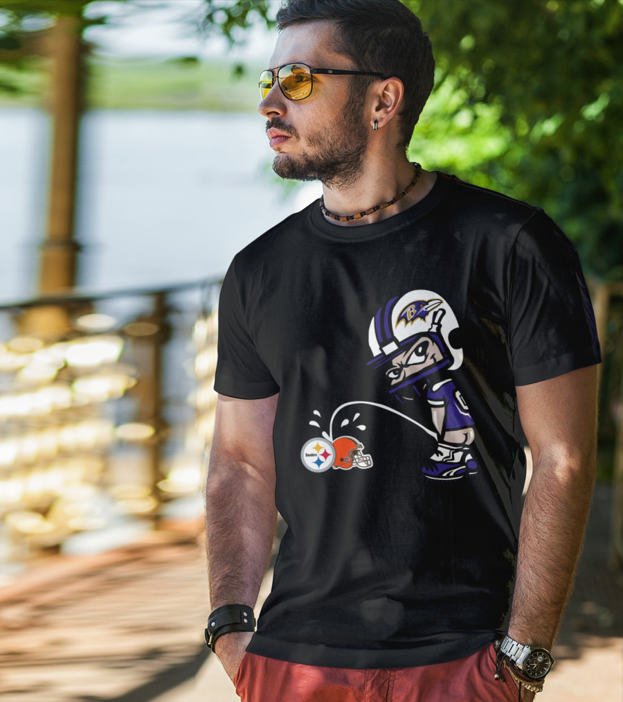 Baltimore Ravens Rivalry Steelers Browns Humorous Cartoon T-Shirt