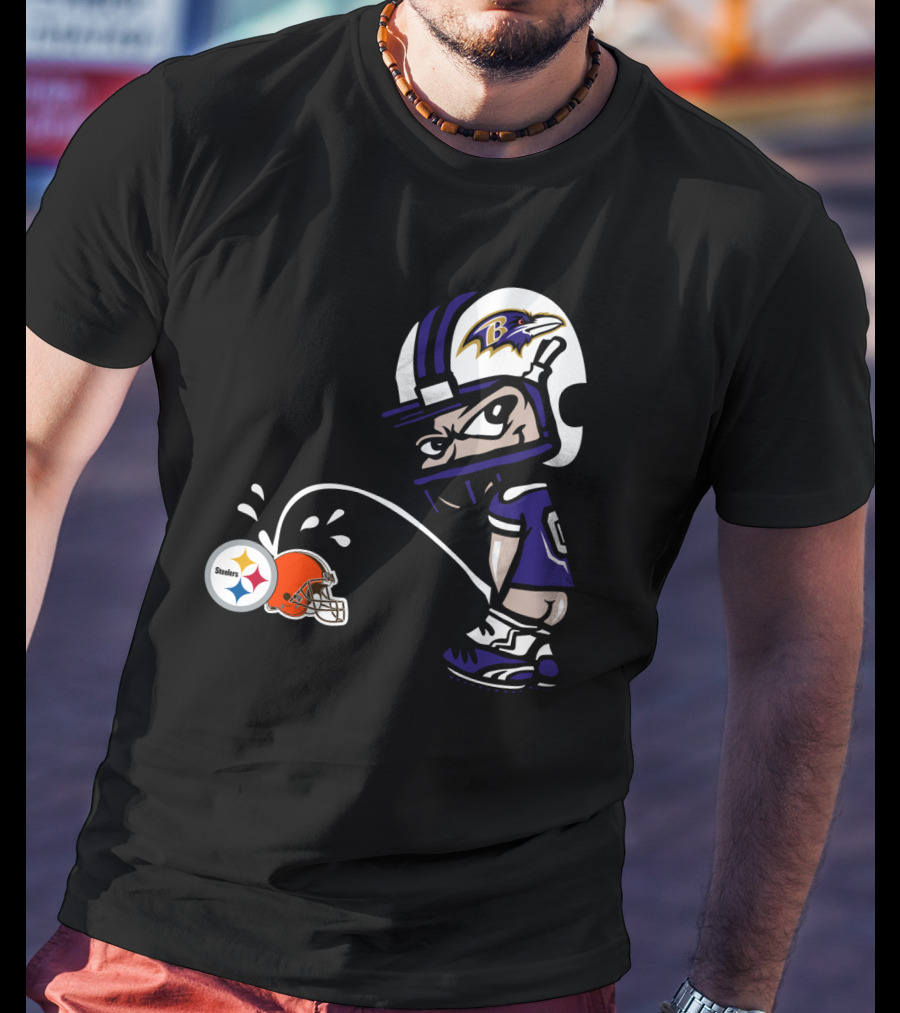 Baltimore Ravens Rivalry Steelers Browns Humorous Cartoon T-Shirt