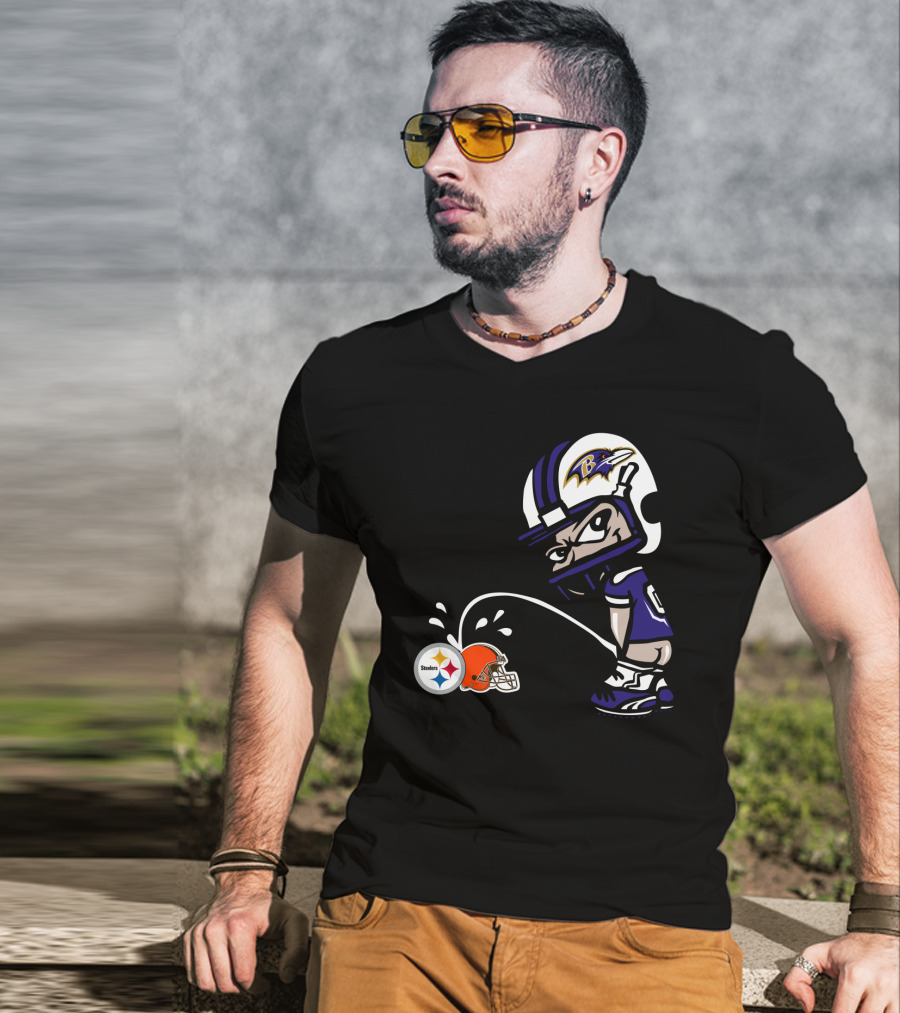 Baltimore Ravens Rivalry Steelers Browns Humorous Cartoon T-Shirt
