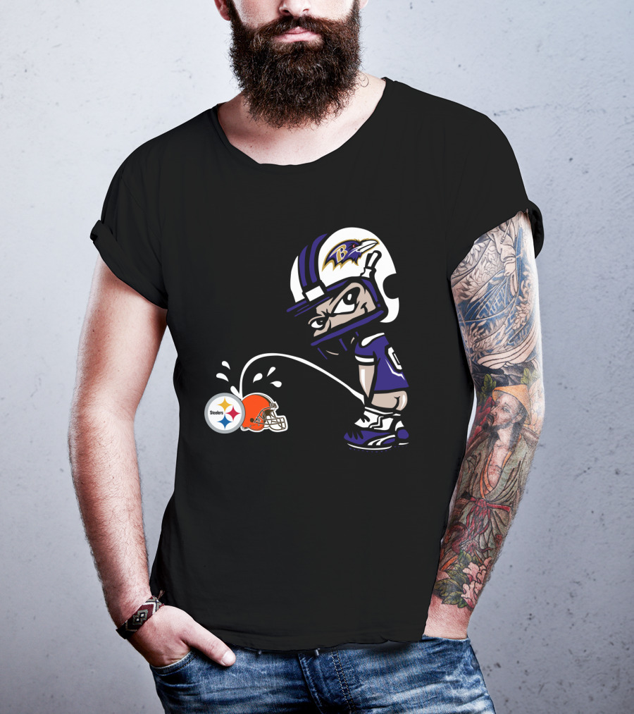 Baltimore Ravens Rivalry Steelers Browns Humorous Cartoon T-Shirt
