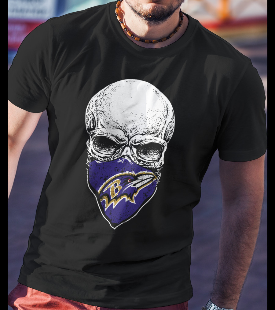 Baltimore Ravens Skull Bandana T-Shirt