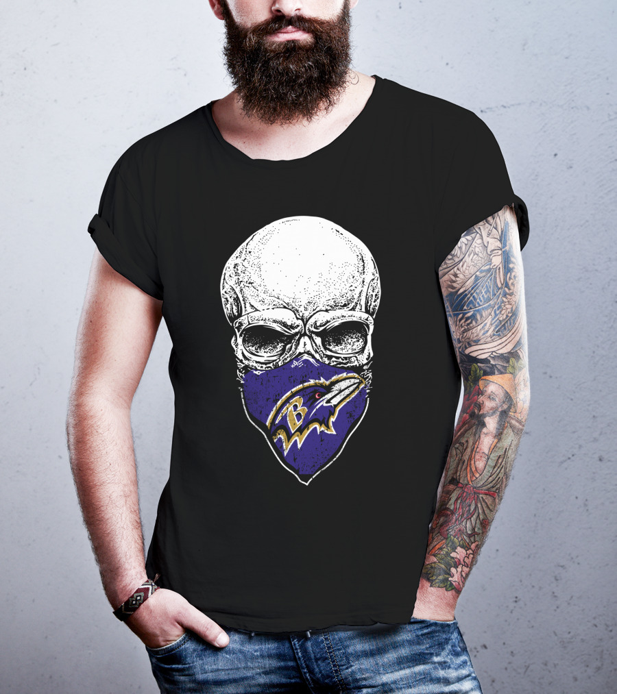 Baltimore Ravens Skull Bandana T-Shirt