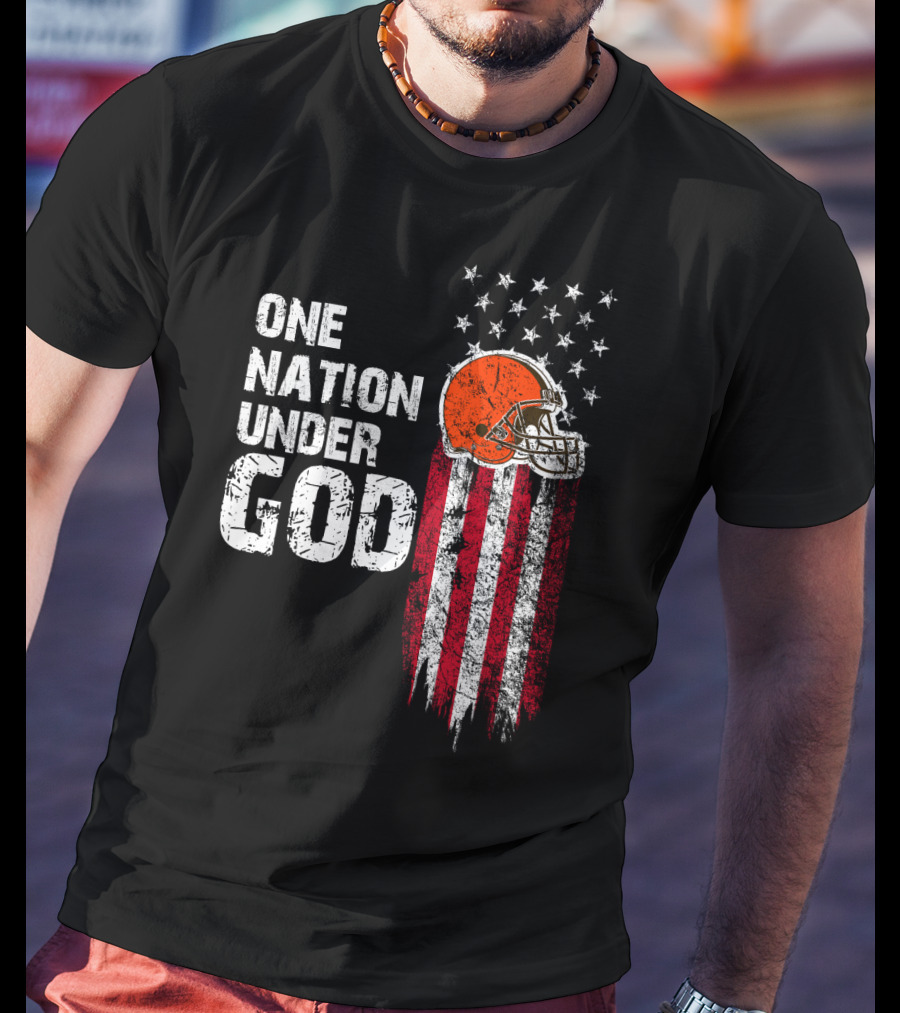 Cleveland Browns One Nation Under God Flag Helmet Stars Stripes T-Shirt