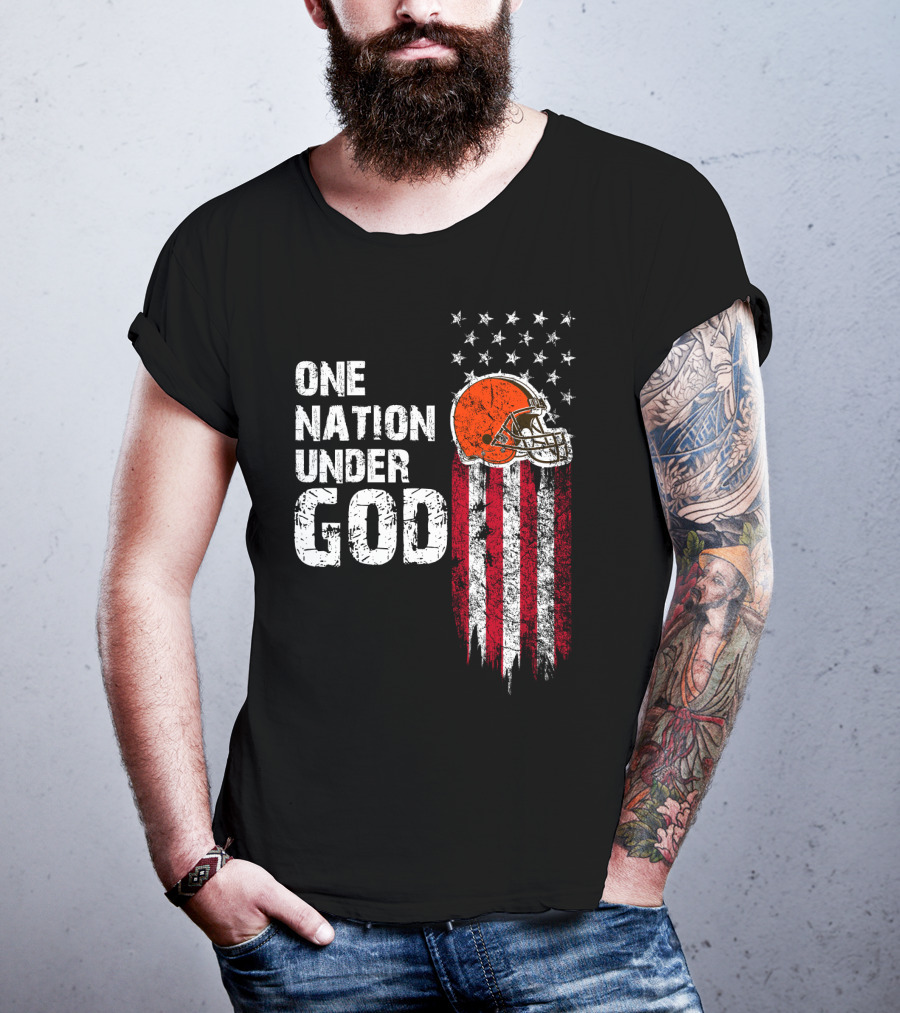 Cleveland Browns One Nation Under God Flag Helmet Stars Stripes T-Shirt