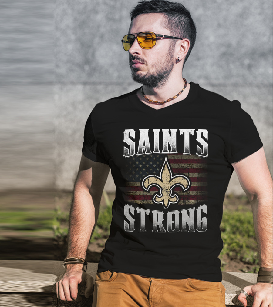 Saints Strong Fleur-De-Lis American Flag T-Shirt