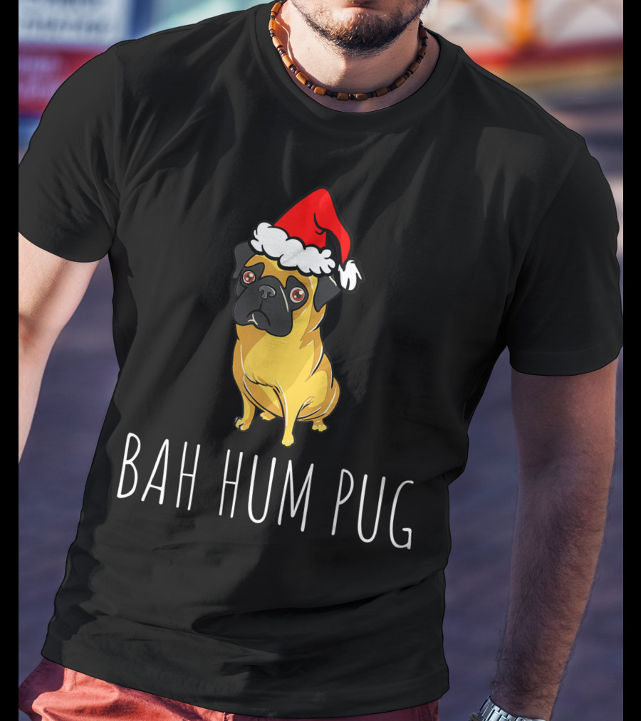 Bah Hum Pug Funny Pug Christmas Santa Hat T-Shirt