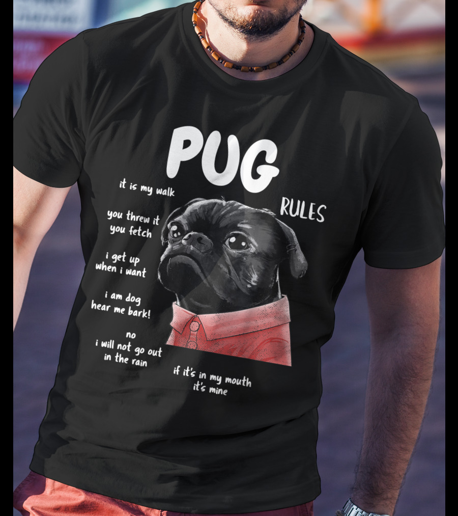 Pug Rules Funny Black Pug Christmas Shirt Phrases T-Shirt