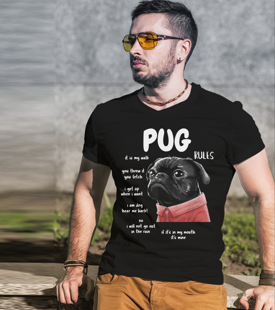 Pug Rules Funny Black Pug Christmas Shirt Phrases T-Shirt