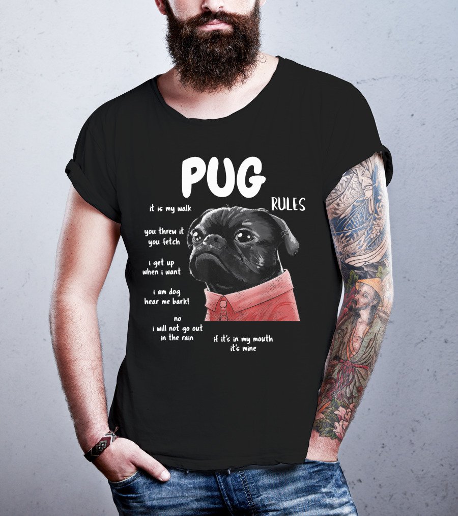 Pug Rules Funny Black Pug Christmas Shirt Phrases T-Shirt