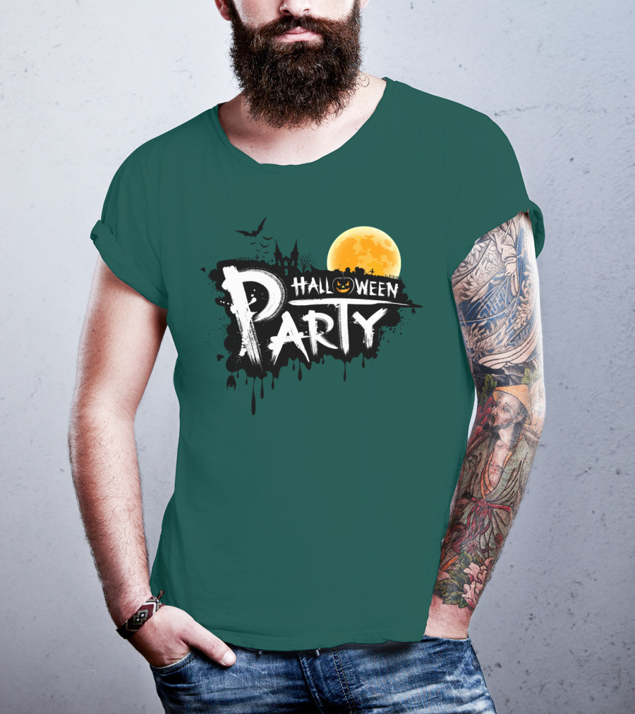 Halloween Party Moonlit Haunted House And Bats T-Shirt
