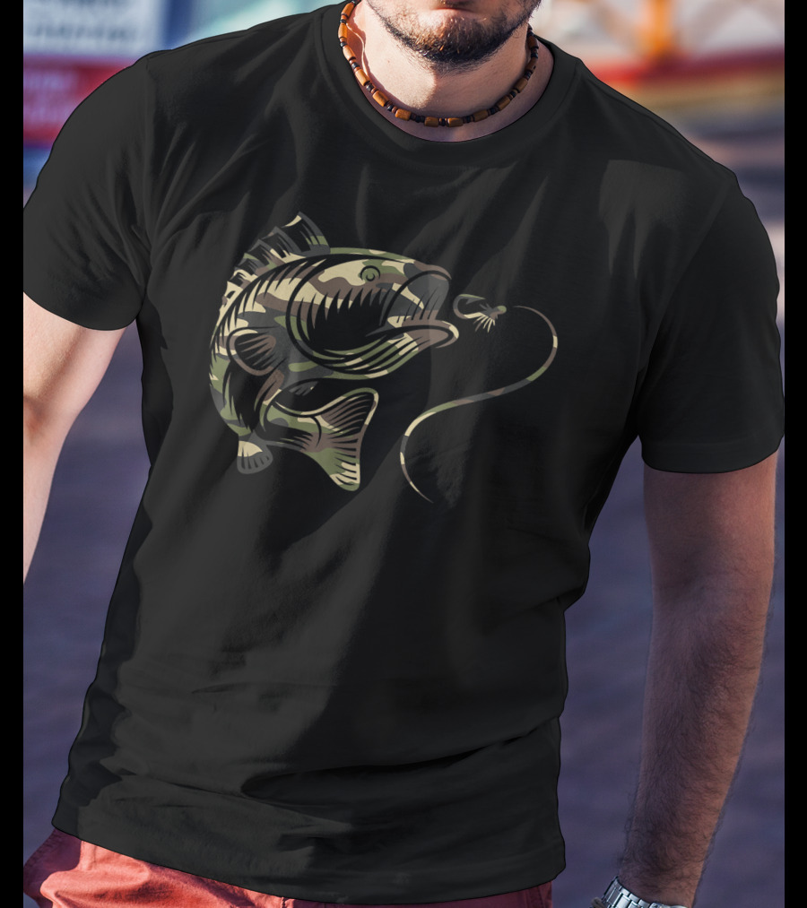 Camouflage Bass Fishing Angler Camo Hook Line Fish T-Shirt