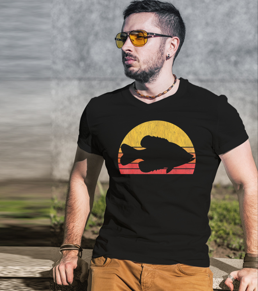 Crappie Fishing Fisherman Retro Sunset T-Shirt