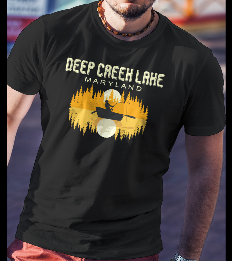 Deep Creek Lake Maryland Fishing 80s Vintage Sunset T-Shirt