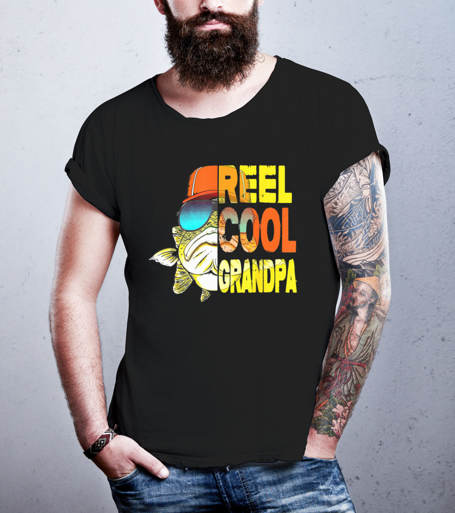 Fathers Day Reel Cool Grandpa Fish With Sunglasses And Hat T-Shirt