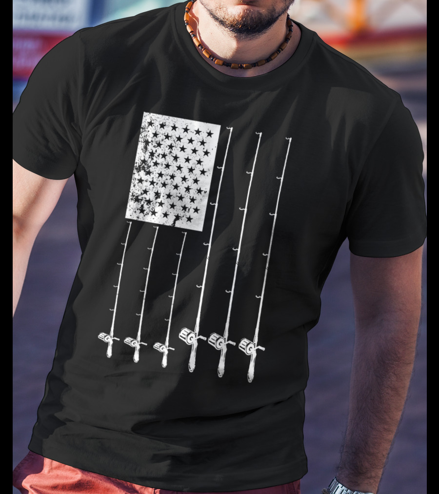 Fishing Rods American Flag Stars T-Shirt