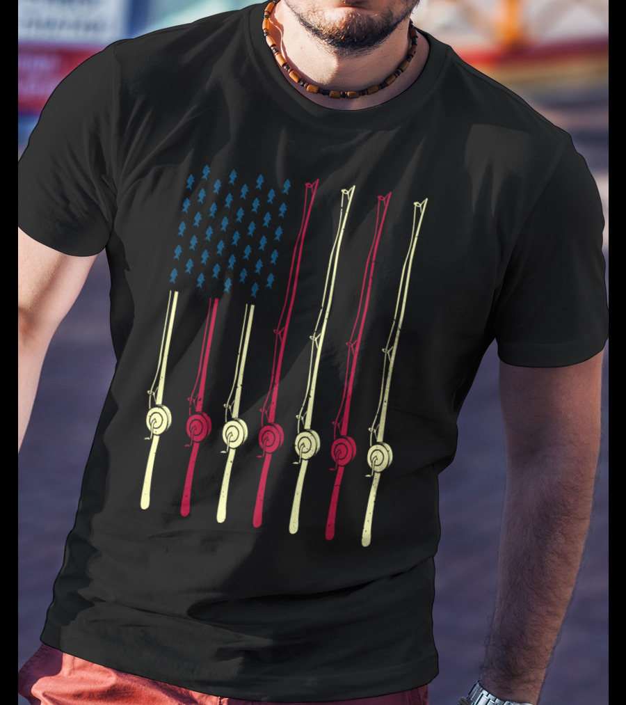 Fishing Poles American Flag Design For Fishing Lover T-Shirt