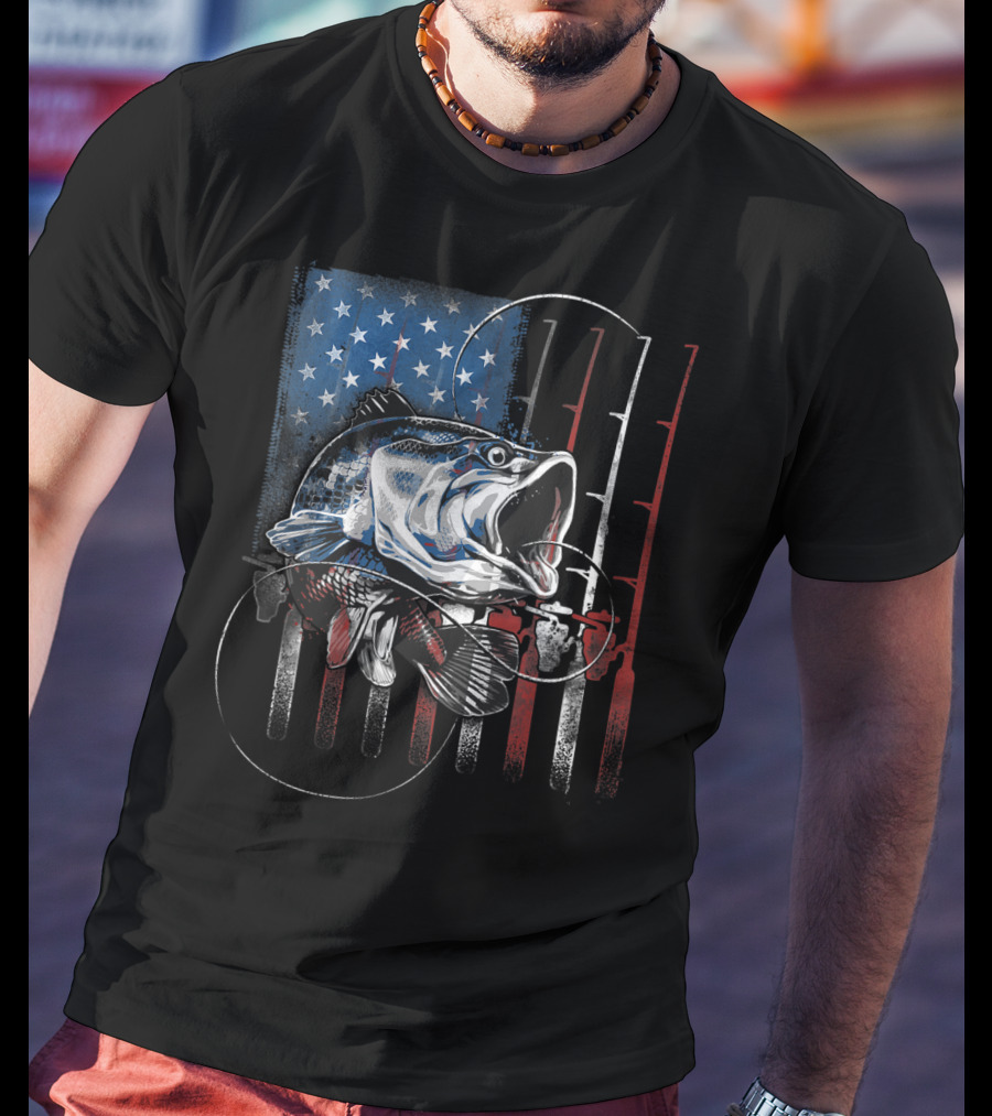 Vintage American Flag Bass Fishing USA Fisherman T-Shirt