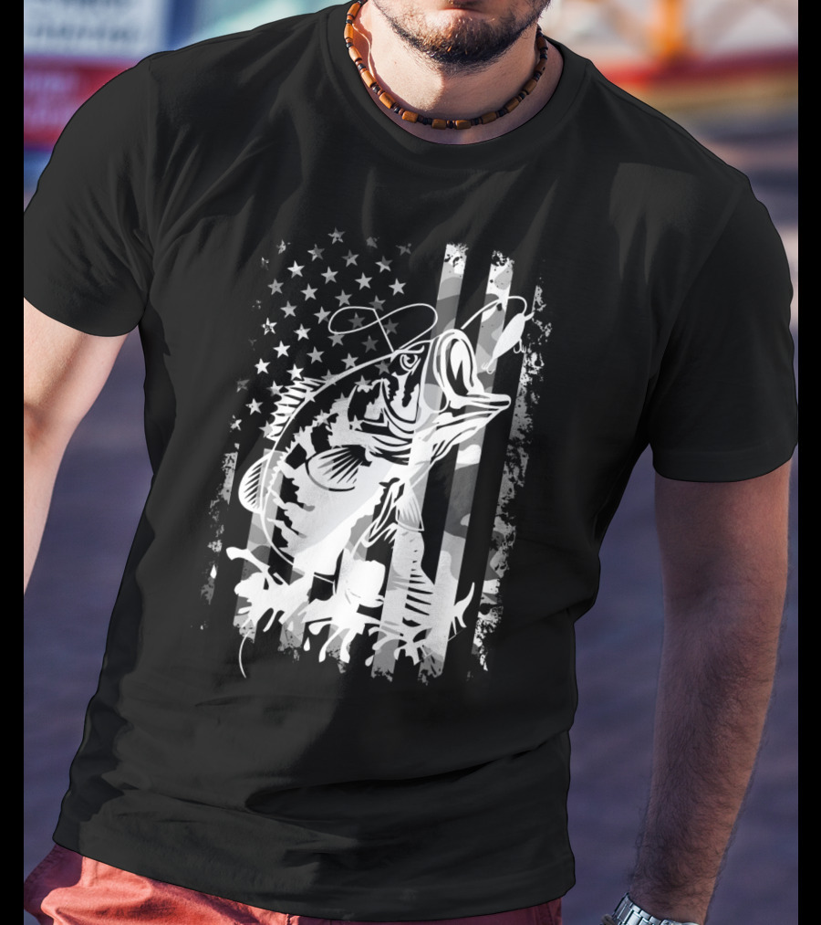 USA Flag Camouflage Bass Fishing T-Shirt