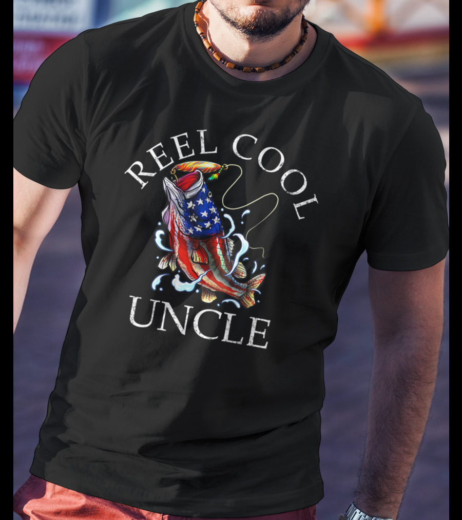 Reel Cool Uncle Fishing Patriotic American Flag Fish T-Shirt