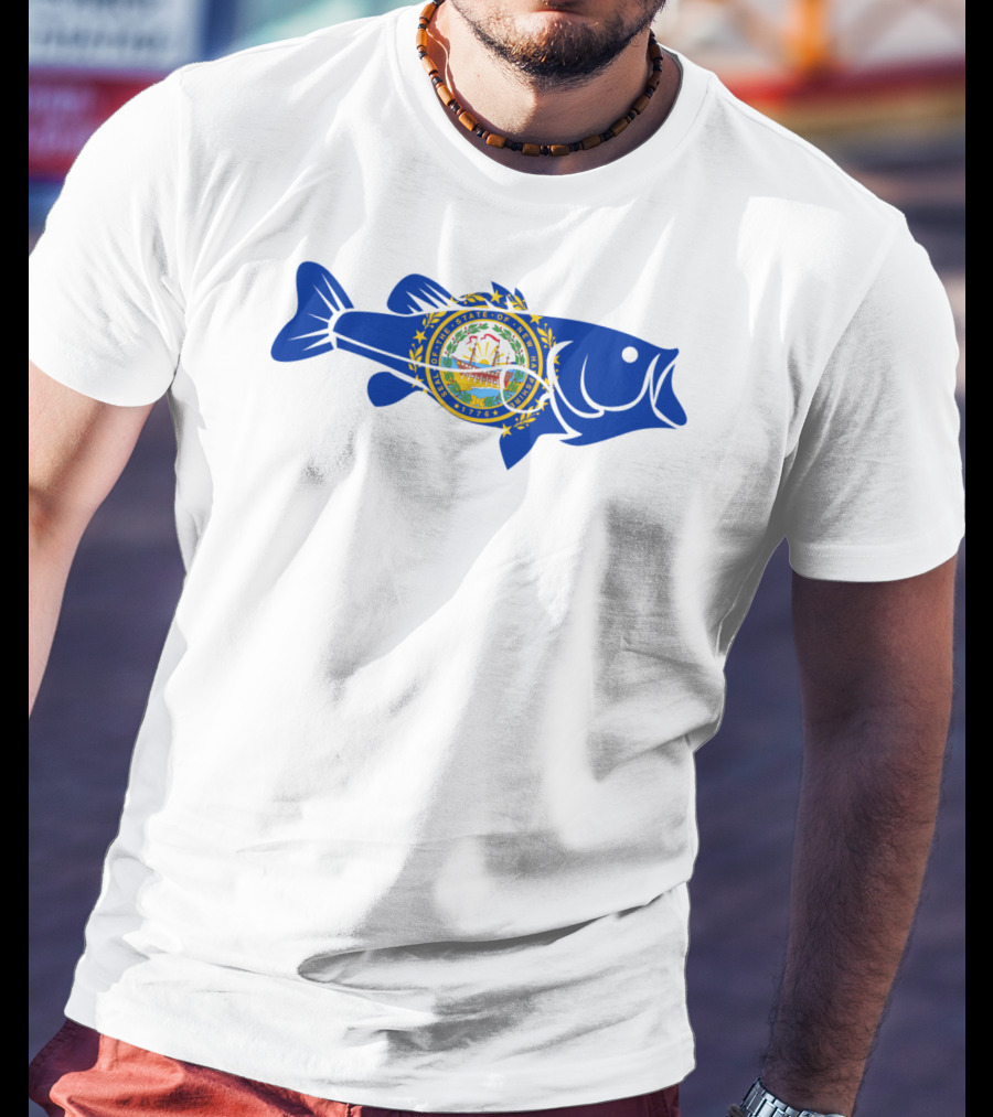 New Hampshire Large Mouth Bass Freshwater Dock Fishing State Seal Integration T-Shirt