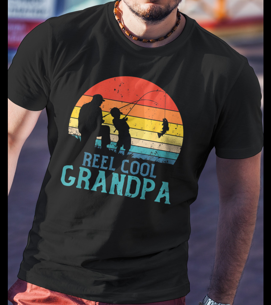 Reel Cool Grandpa Fishing Sunset T-Shirt