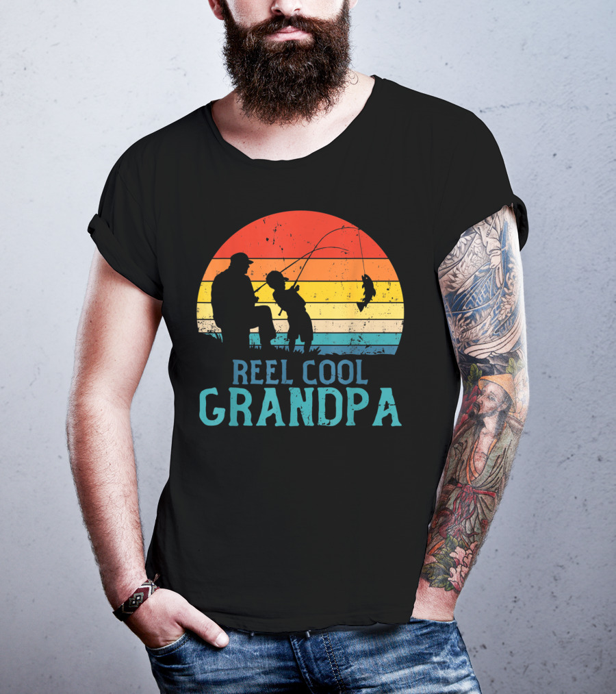 Reel Cool Grandpa Fishing Sunset T-Shirt
