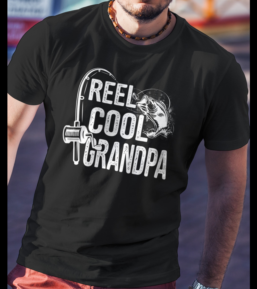 Reel Cool Grandpa Fishing Enthusiast With Fishing Rod And Fish T-Shirt