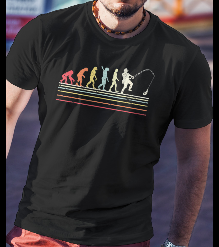 Retro Evolution Of Man To Fisherman With Fishing Pole T-Shirt