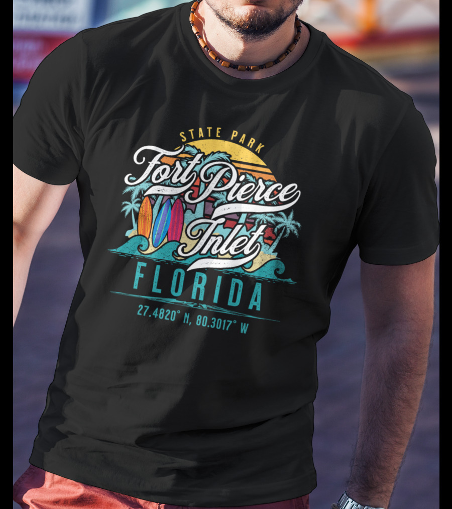 Fort Pierce Inlet State Park Surfing And Fishing Florida Coordinates T-Shirt