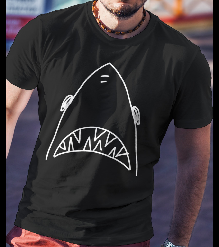 Shark Head Bite Funny Scary Drawing For Fishing Lovers T-Shirt