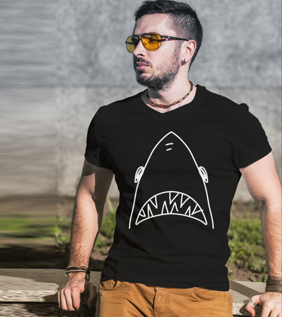 Shark Head Bite Funny Scary Drawing For Fishing Lovers T-Shirt