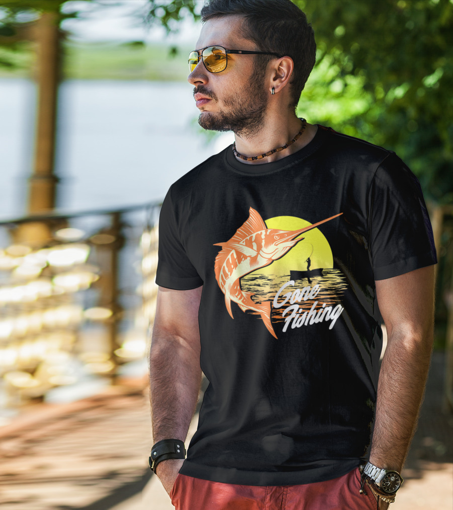 Gone Fishing Swordfish Sunrise Fishing Scene T-Shirt
