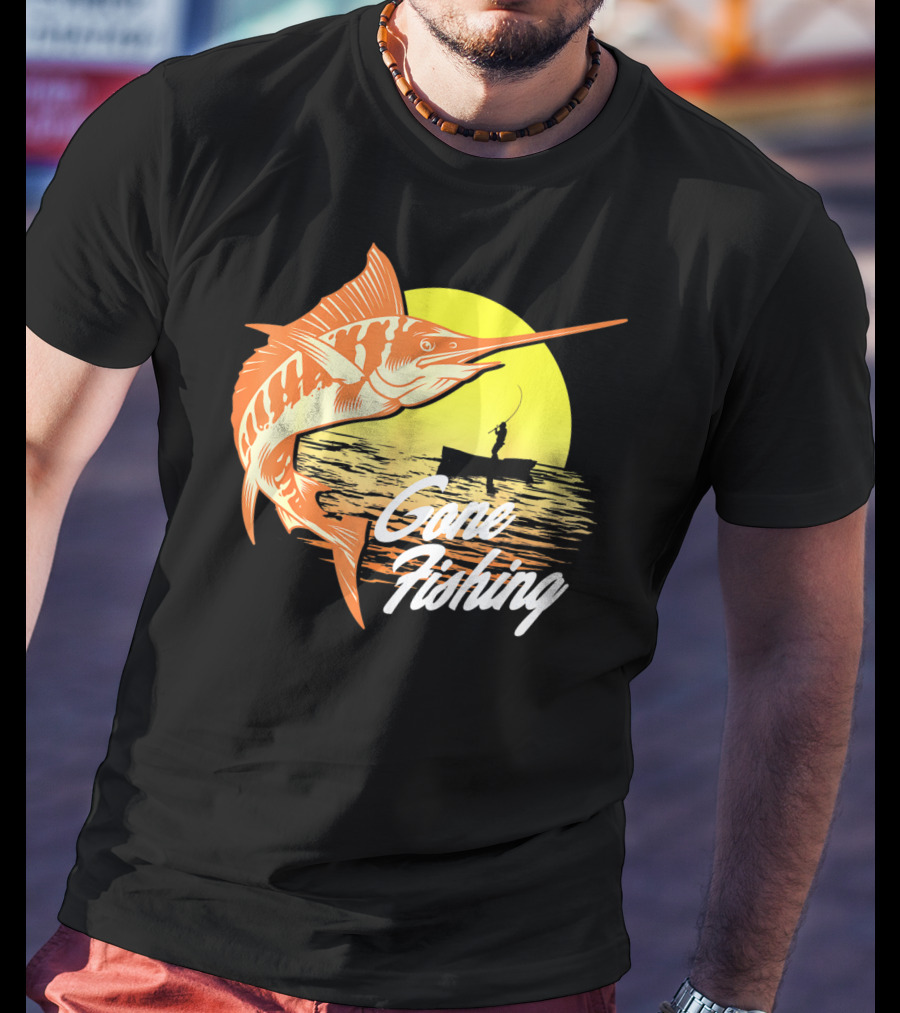 Gone Fishing Swordfish Sunrise Fishing Scene T-Shirt