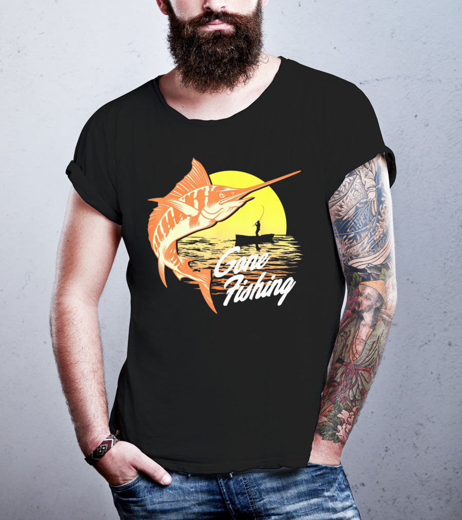 Gone Fishing Swordfish Sunrise Fishing Scene T-Shirt