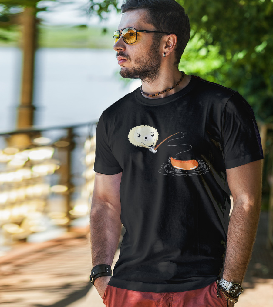 Kawaii Sushi Fishing Cute Japanese Food Lover Fishing Lover Playful Salmon Anime T-Shirt