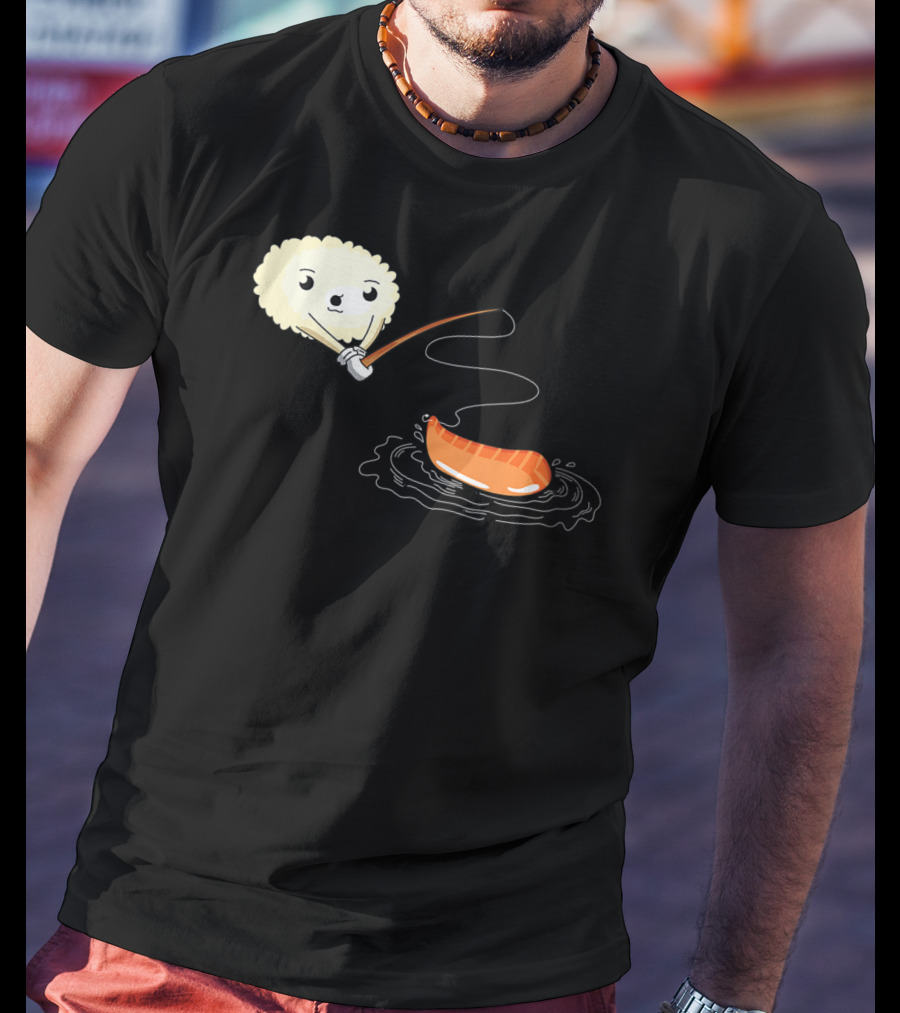 Kawaii Sushi Fishing Cute Japanese Food Lover Fishing Lover Playful Salmon Anime T-Shirt