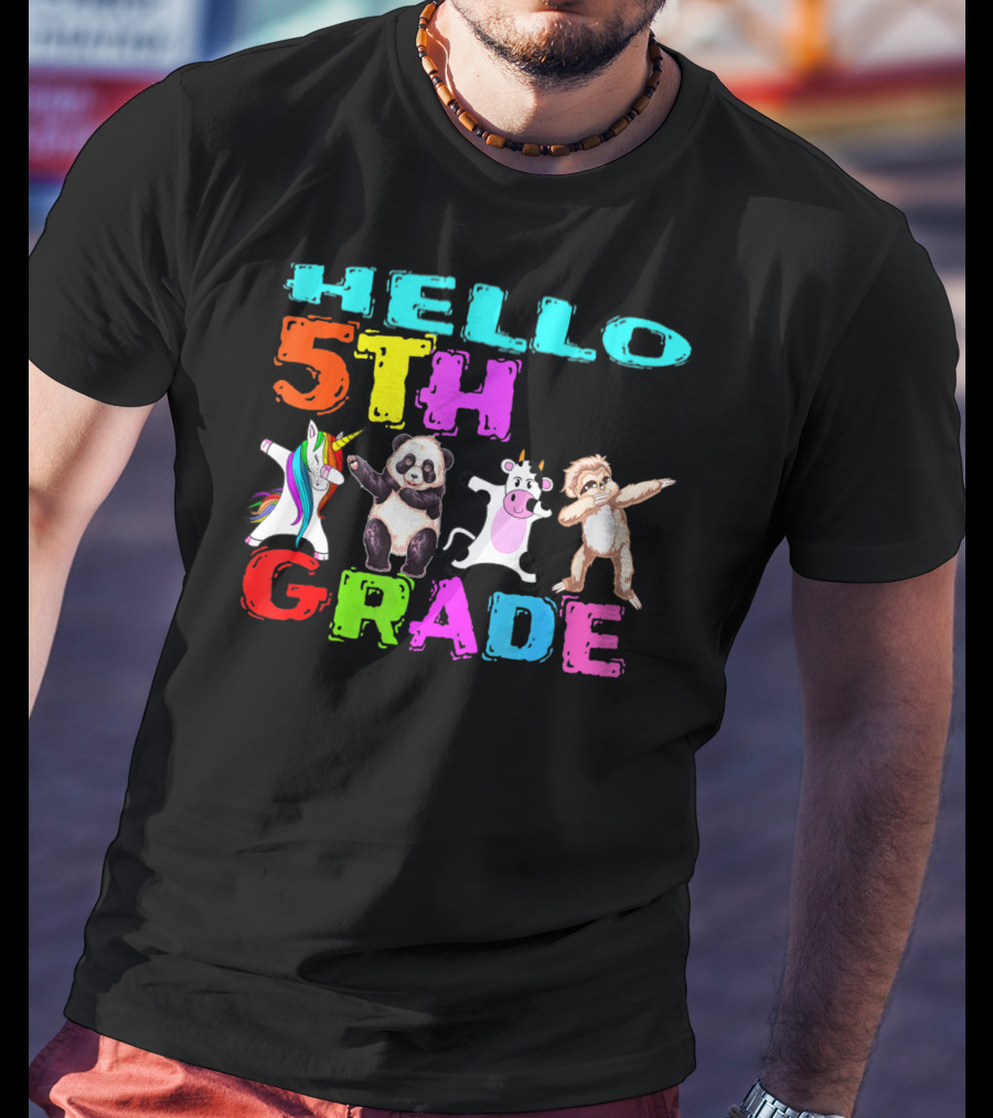 Hello 5th Grade Unicorn Panda Cow Sloth Team First Day T-Shirt