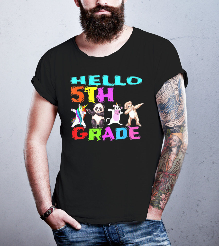 Hello 5th Grade Unicorn Panda Cow Sloth Team First Day T-Shirt