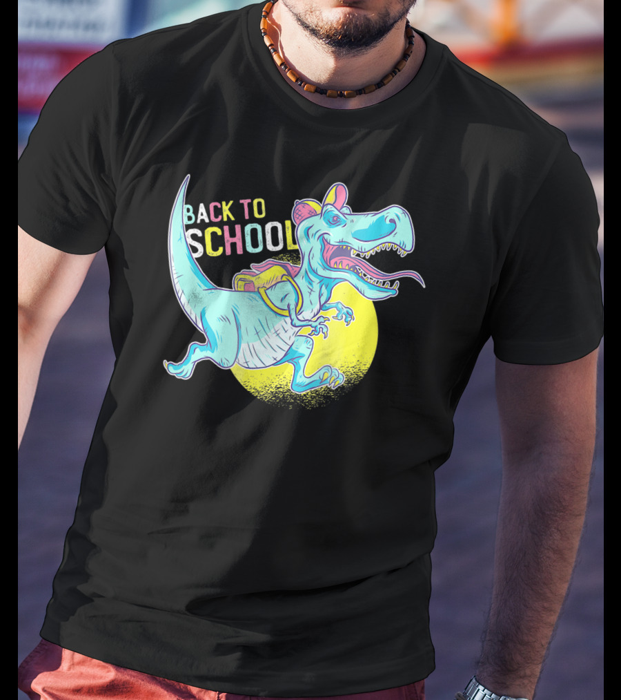 Back To School T-Rex Dinosaur With Backpack And Cap T-Shirt