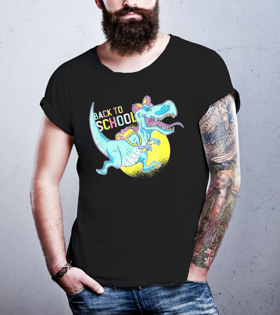 Back To School T-Rex Dinosaur With Backpack And Cap T-Shirt