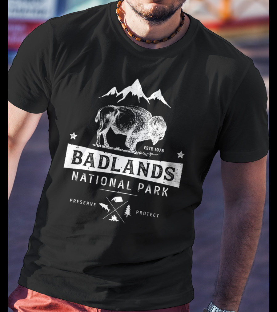 Badlands National Park Vintage Buffalo Bison South Dakota Estp 1978 Preserve Protect T-Shirt