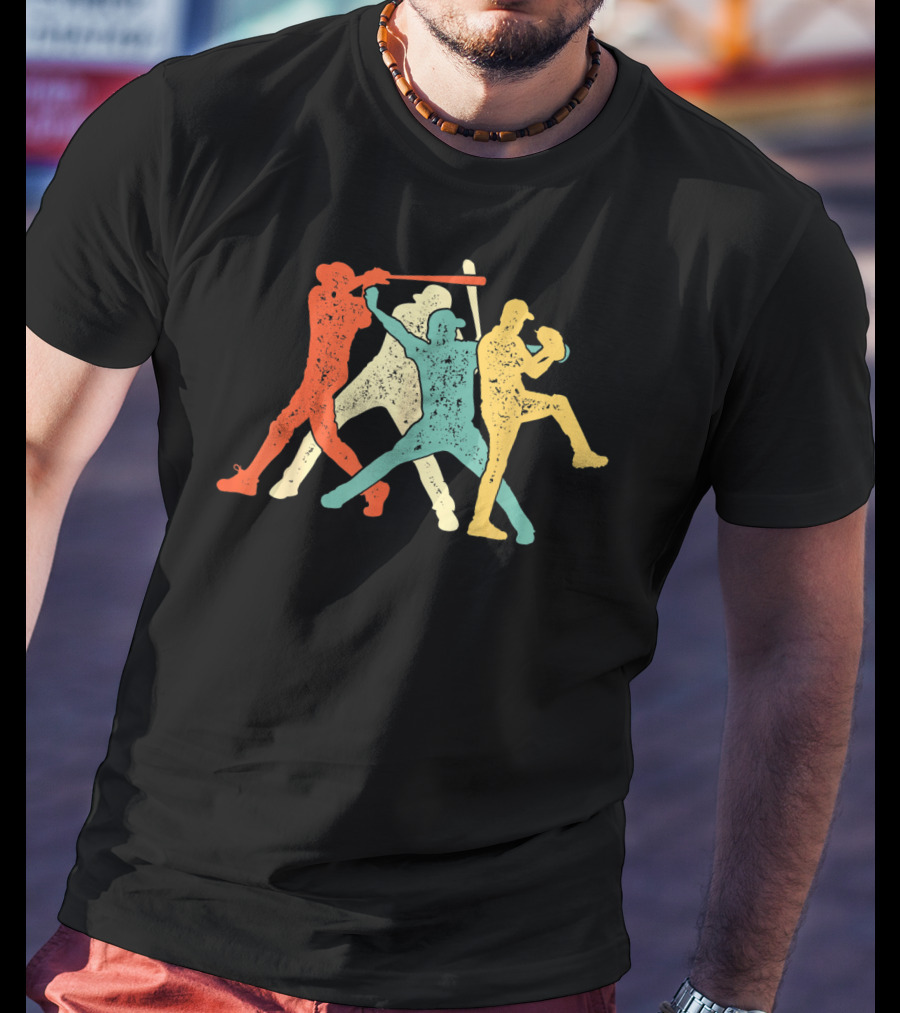 Vintage Baseball Trio Catcher Pitcher Batter T-Shirt