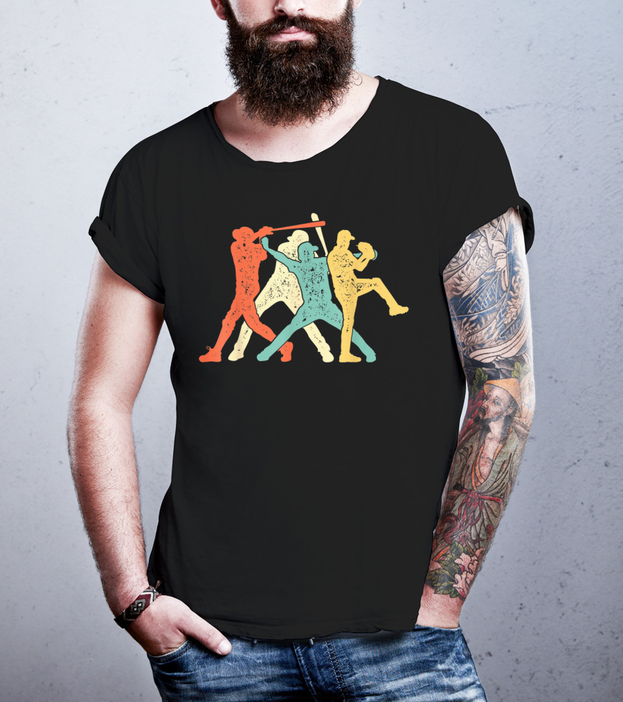 Vintage Baseball Trio Catcher Pitcher Batter T-Shirt