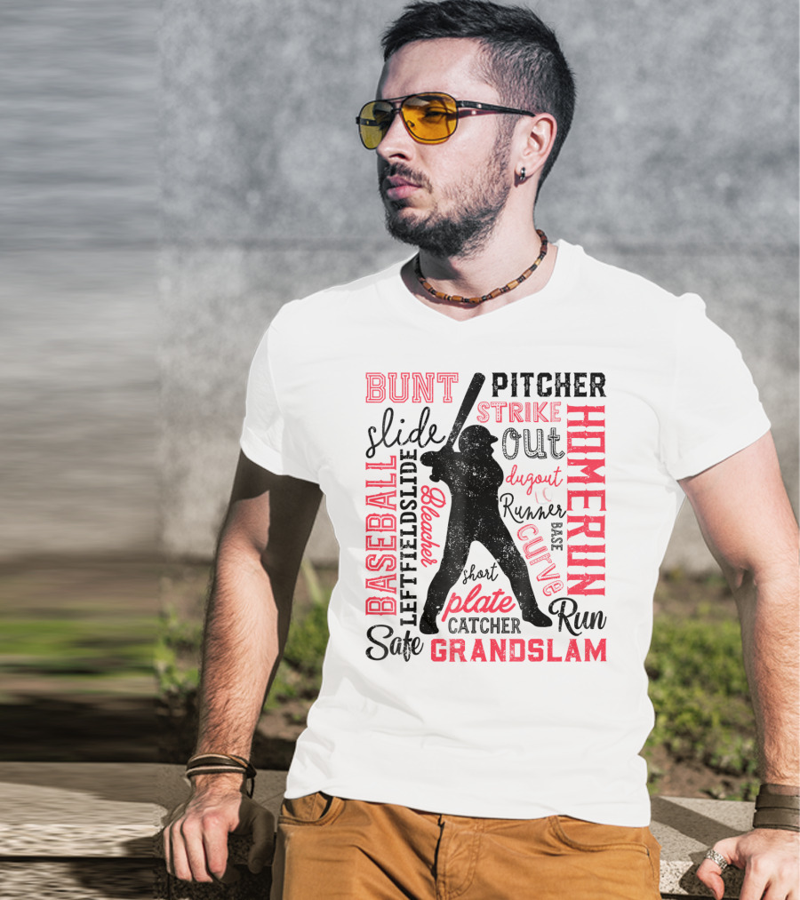 Baseball Men Batter Pitcher Catcher Homerun Grandslam Dugout Plate Strike T-Shirt
