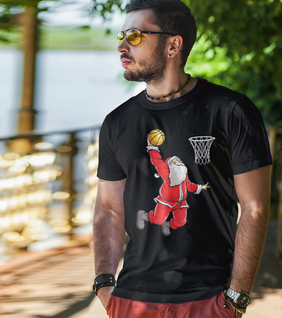Basketball Santa Christmas Dunking Sports Fun T-Shirt