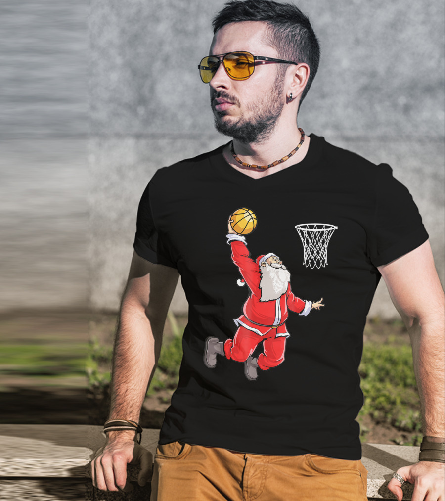 Basketball Santa Christmas Dunking Sports Fun T-Shirt