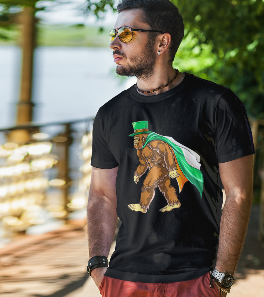 Bigfoot St Patricks Day Boys Leprechaun Irish Flag Sasquatch T-Shirt
