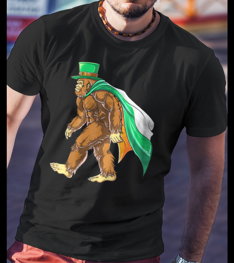 Bigfoot St Patricks Day Boys Leprechaun Irish Flag Sasquatch T-Shirt